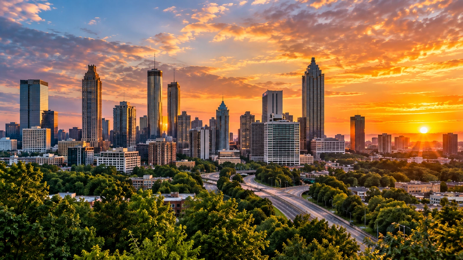 Atlanta skyline at golden hour in Georgia