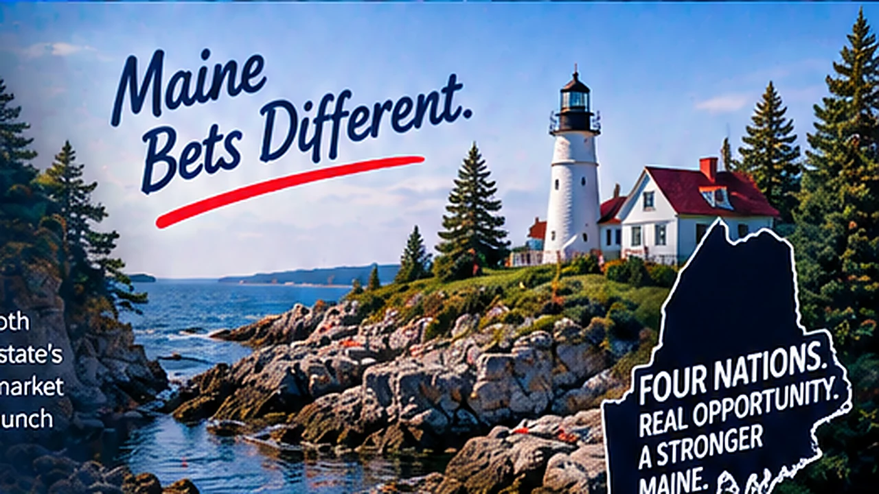 Maine sports betting guide visual with coastal lighthouse imagery, tribal-market highlights and sportsbook facts