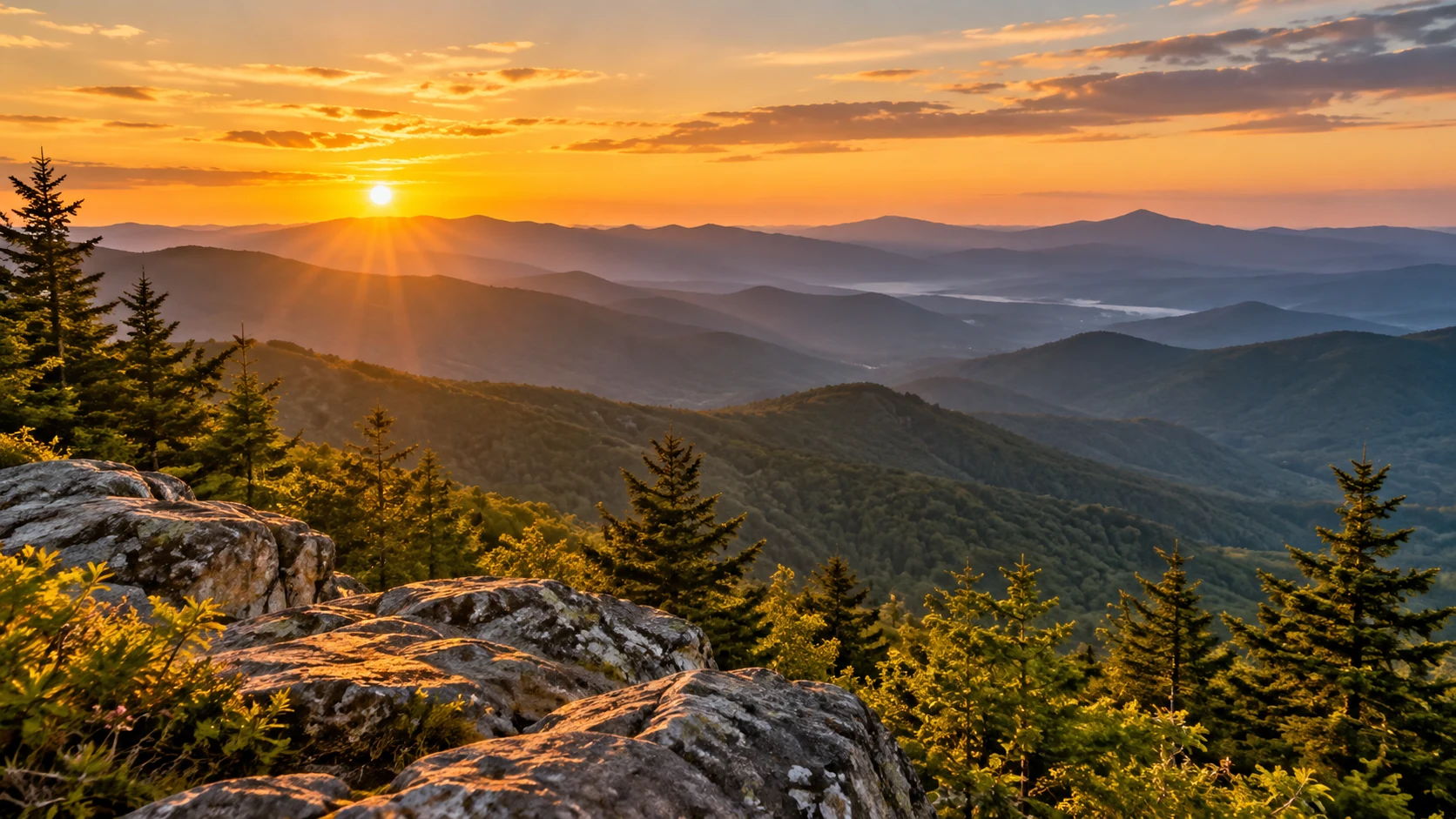 Blue Ridge Mountains scenic overlook in North Carolina at sunset