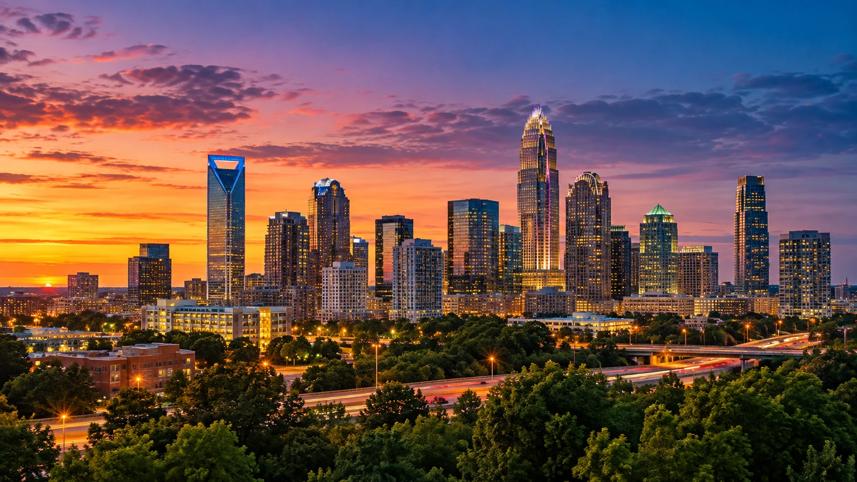 Charlotte, North Carolina skyline at dusk