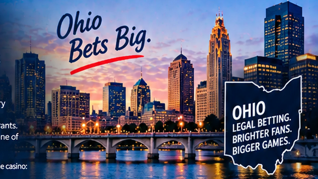 Ohio sports betting visual with a Columbus skyline and Buckeye State branding