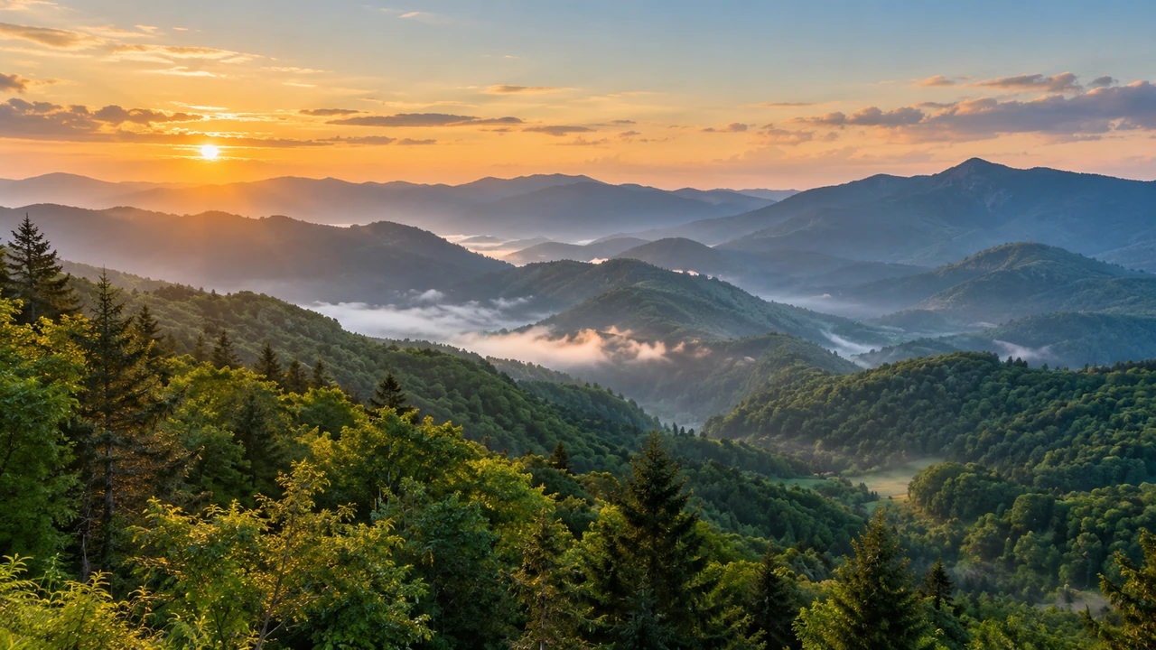 Layered forest ridges in Great Smoky Mountains National Park, Tennessee